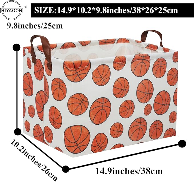 HIYAGON Rectangular Basketball Basket Kids Gift Basket Baby Toy Storage Bin Organizer Box Room Decor(Basketball)