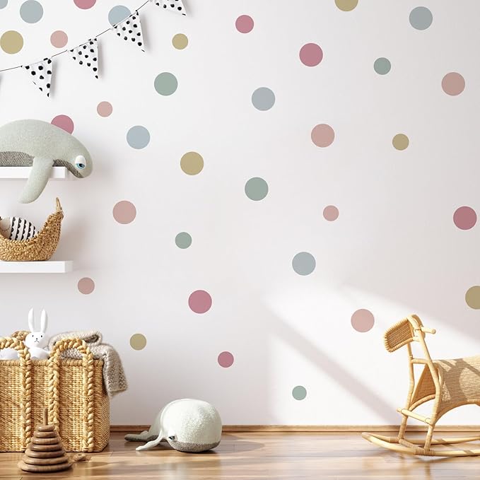 Colorful Polka Dot Wall Decals 72 PCS, Watercolor Dots Wall Sticker for Girls Bedroom Removable Wall Decals Nursery Kids Room Decor (12 Sheets)