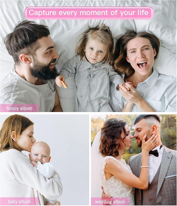 popotop Photo Album Self Adhesive with Picture Display Window,60 Pages DIY Scrapbooking Supplies Kit for 4x6 10x12 Picture,Linen Cover Memory Book for Baby Wedding, with Scraper and Metallic Pen