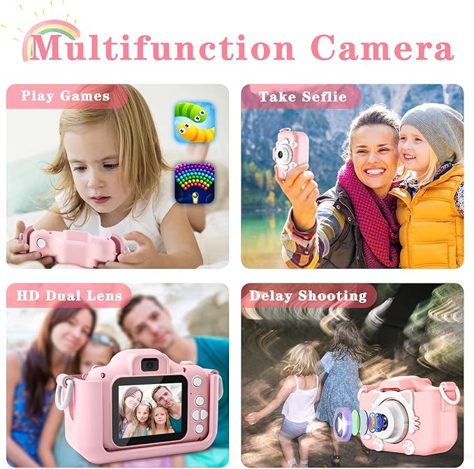 Kids Camera Toys for 3 4 5 6 7 8 9 10 11 12 Year Old Boys/Girls, Kids Digital Camera for Toddler with Video, Christmas Birthday Festival Gifts for Kids, Selfie Camera for Child, 32GB TF Card