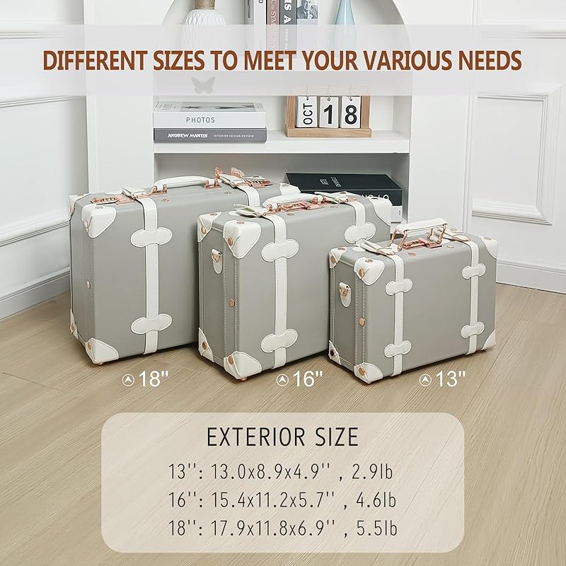 Unitravel Baby Keepsake Case, 13" Handmade Memory Storage Box, Newborn Keepsake Box, Vintage Suitcase for Baby Shower, Baptism, Naming Ceremony or Birthday (grey)