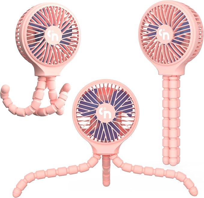 HomeLifairy Portable Stroller Fan, USB or Rechargeable Battery Operated with 3 Speeds and 360°Rotate, Cooling Clip On for Baby Crib Travel Car Seat Pink