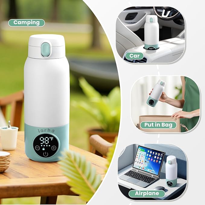 Portable Milk Warmer for Travel, 17oz Large Capacity Bottle, Fast Breastmilk Water Warmer On The Go with LCD Display, 98-158°F Temperature Adjustment, for Vehicle, Car, Airplane Journey