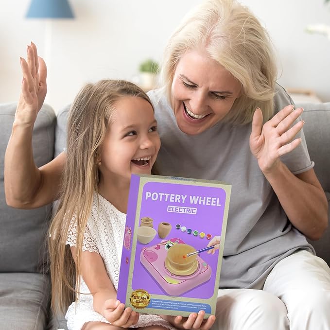 Pottery Wheel for Kids, Girls Arts and Crafts Toys for Kids Ages 8-12,Pottery Studio Craft Kit with 3 Pack Air-Dry Clay, Art Supplies for Kids Toys Girls Birthday Gift for 6 7 8 9 10 11 12+(Pink)