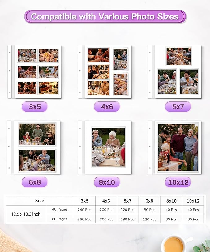 Popotop Photo Album Self Adhesive Scrapbook Album for 4x6 5x7 8x10 Pictures DIY Photo Book as Scrapbooking Supplies Kits, Birthday Gifts for Women Mom Wedding Baby Family Travel