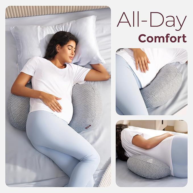 Momcozy Memory Foam Portable Pregnancy Pillow – W Shaped Maternity Great Support for Side Sleepers, Adjustable Travel Wedge Pillow for Back, Belly, and Hip Relief, Ideal for Pregnant Women, Grey