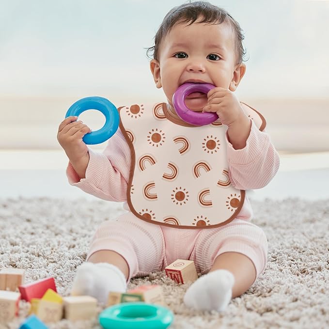 Mess Proof Baby Bib 3 Pack, Waterproof Led Weaning Baby Feeding Bibs with Food Catcher, Travel Feeding Bibs