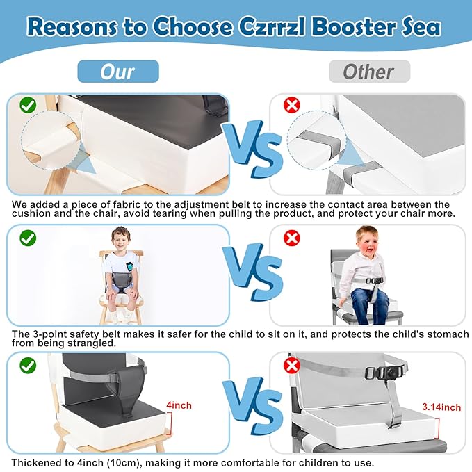 Toddler Booster Seat for Dining Table Kitchen Chair, Waterproof Non-Slip with Backrest & Adjustable Straps, Portable PU Travel Baby Kids Booster Seat Cushion