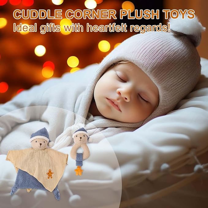 Organic Cotton Stuffed Animal Rattle Baby Toys, Plush Polar Bear Cuddle Cloth and Hand Grip Ring Rattles Plush Toy Set for Newborns Infant Boys Girls, 2 PCS