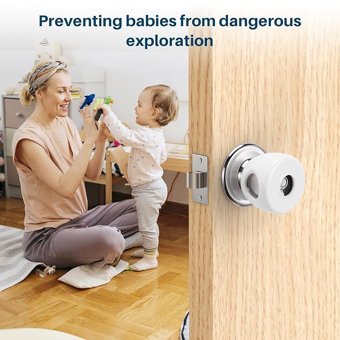 Inaya Baby Proofing Door Knob Cover (4 Pack) - Prevent Children from Opening Doors, Fit Most Round Knobs - Door Knob Safety Cover for Kids, Child Proof Door Lock, Child Proof Door Locks - Clear