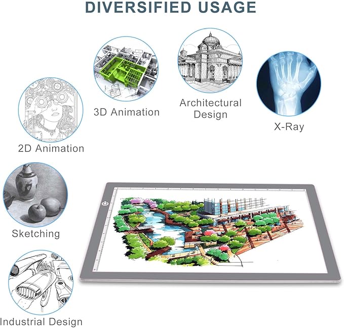 LitEnergy A3 LED Copy Board Light Tracing Box, Ultra-Thin Adjustable USB Power Artcraft LED Trace Light Pad for Tattoo Drawing, Streaming, Sketching, Animation, Stenciling (Silver)