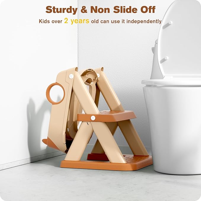 Potty Training Seat, Upgrade Toddler Toilet Seat for Kids Boys Girls, 2 in 1 Potty Training Toilet for Kids, Splash Guard Anti-Slip Pad Step Stool(Brown)