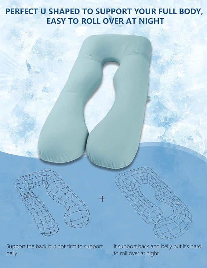 Meiz Pregnancy Pillow, Cooling Pregnancy Pillows for Sleeping, Maternity Pillow for Pregnant Women, Pregnancy Body Pillow with Cooling Jersey Cover, Green