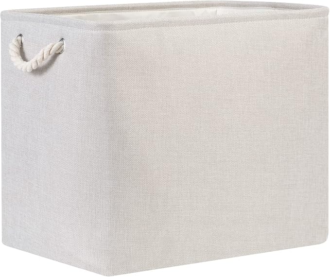 Bidtakay Fabric Beige Baskets Extra Large Organization Baskets for Clothes Set of 2 Collapsible Storage Bins for Shelves Cabinet 17x12x15 In Organizing Bins for Bedroom Blankets Pillow Towels Storage