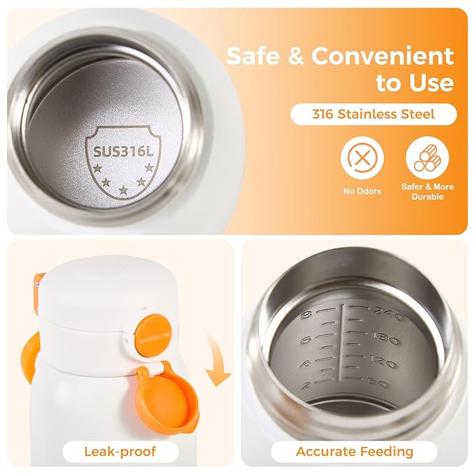 Portable Bottle Warmer for Travel, 12oz Large Capacity Fast Heating Breast Milk, Water & Formula On The Go Baby Bottle Warmer Accurate Temp Control with 4 Levels Long Battery Life for Car & Airplane