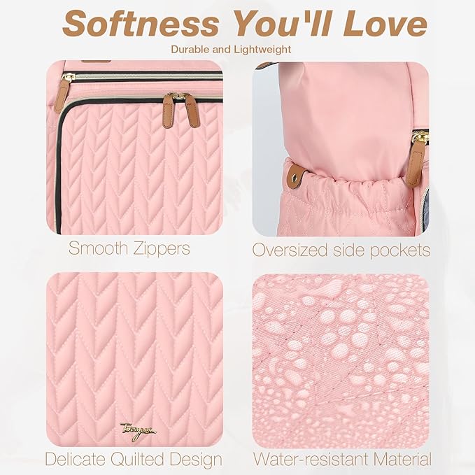 Diaper Bag Tote, Large Diaper Bags Waterproof, Hospital Bag for Labor Delivery, Baby Bag with Pacifier Case, Travel Diaper Tote with Changing Pad, Pink