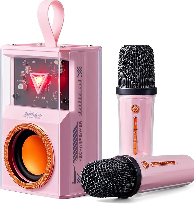 Karaoke Machine for Kids & Adults, Portable Bluetooth Mini Karaoke Speaker with 2 Wireless Microphone and Lights, Birthday Gifts for Girls & Boys, Toys for Girls, Family Home Party (Pink)