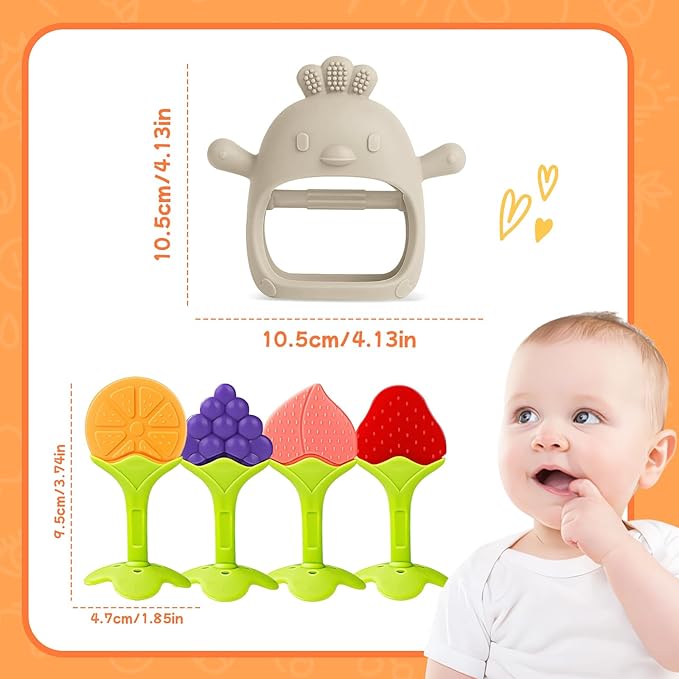 5 Packs Baby Teething Toys for Babies Over 3 Months, Food Grade Silicone Teething Mitten, Anti Dropping Wrist Hand Teethers Baby Chew Toys for Sucking Needs, BPA Free (Caramel)