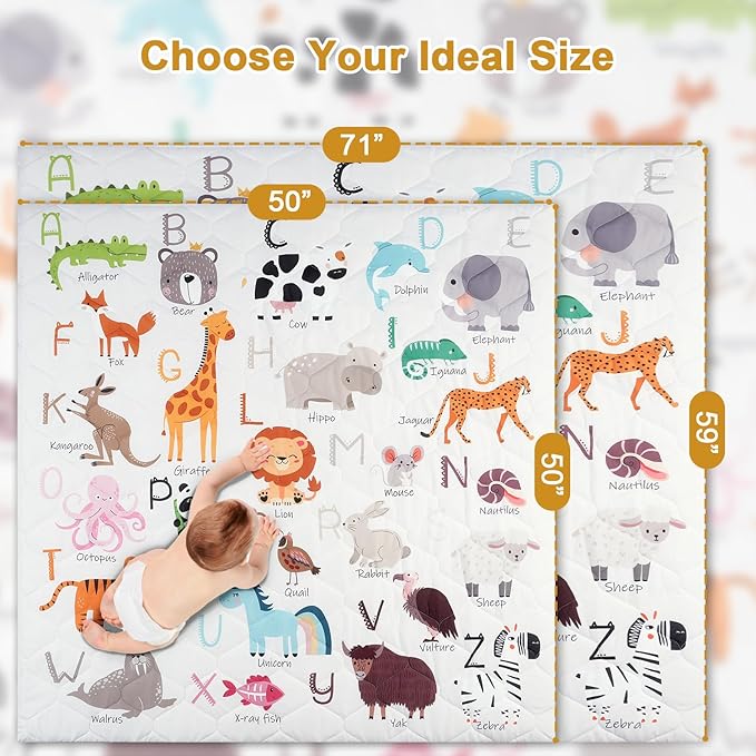 Premium Foam Baby Play Mat 71" x 59" – Removable & Machine Washable Cover, Extra Thick Padding Playpen Mat, Non-Slip Crawling Mat, Easy to Clean for Infants, Toddlers & Babies