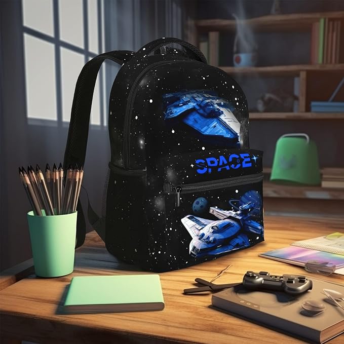 Space Planet Spaceship Backpack For Kids School Boys Girls Astronaut Planet Galaxy Lightweight Waterproof Ergonomic Bacakpack For Age 5-6 6-8 8-12 School Book Bag Daypack Outdoor Adventure