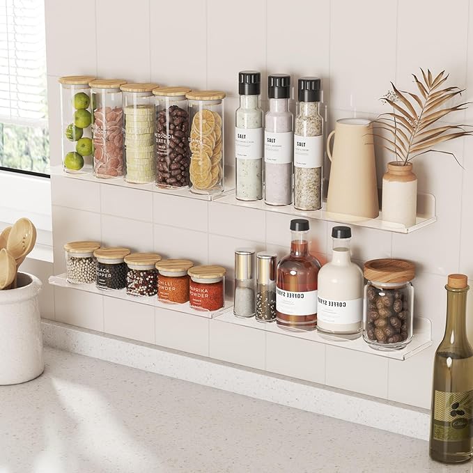 Lifewit Floating Shelves for Wall, 4 Pack 15" Clear Acrylic Shelf Room Decor for Book/Figures/Photo/Makeup in Bathroom, Book Shelf, Living Room, Bedroom, Kitchen Storage and Organization