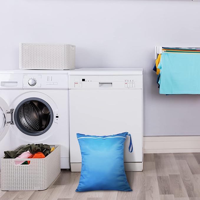 Shappy 2 Pcs Large Travel Laundry Bag Washable Waterproof Wet Dry Large Dirty Clothes Bag Bathing Workout(Solid Gray Blue)