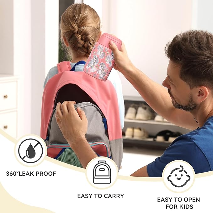 Soup Thermo for Hot Food Kids 16oz Insulated Food Jar Leakproof Thermo Lunch Container for Kids Wide-Mouth Stainless Steel Lunch Box for School with Handle Folding Spoon(3+)