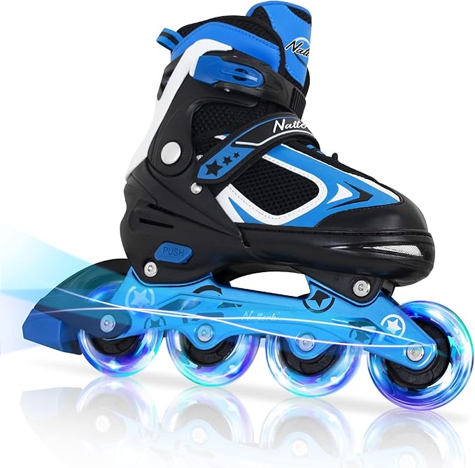 Nattork Blade Roller Skates for Boys with Light Up Wheel, Outdoor & Indoor Illuminating Black Inline Skates for Boys Little Kids Toddler Ages 5-8 4 5 6, Beginners