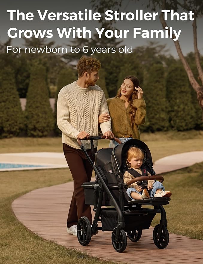 Momcozy ChangeGo Baby Stroller, Convertible Single-to-Double-to-Wagon Stroller with 23 Configurations, Seat Included, Large PU Wheels, All-Wheel Suspension & Extendable UPF50+ Canopy