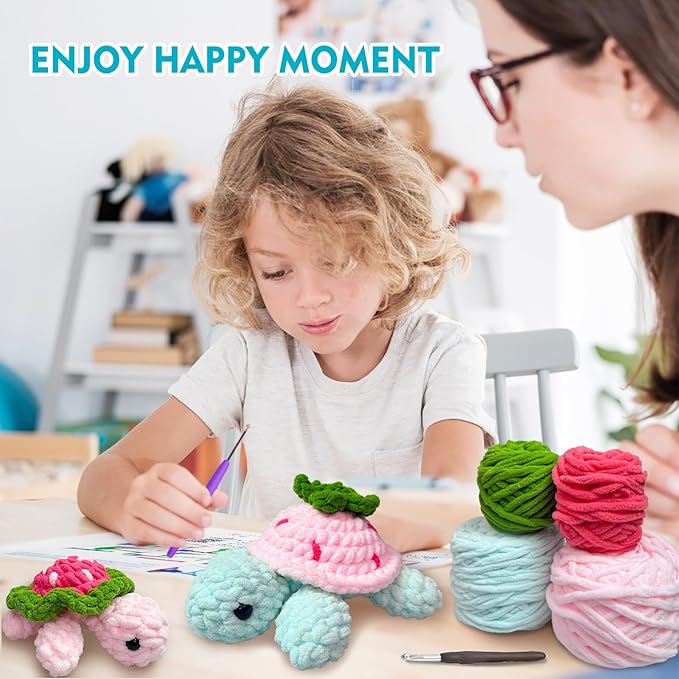 Crochet Kit for Beginners,Crochet Starter Kit with Step-by-Step Video Tutorials,DIY Crochet Animal Kits for Adults Kids,Complete Kit Included(2PCS Turtle)
