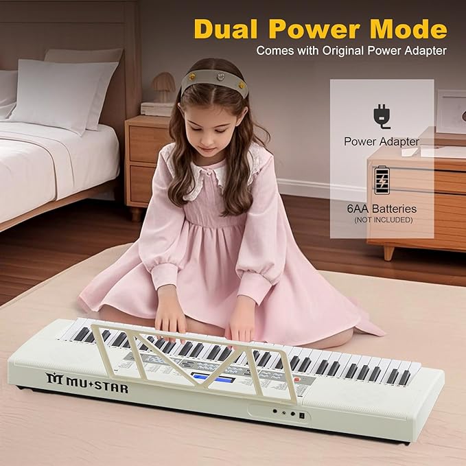 61 Key Piano Keyboard, Electric Keyboard Piano with Light-Up Keys, 255 Tones/Rhythms, Smart Learning System, Headphone, Microphone, Keyboard Stand, Stool, Stickers, Piano Keyboard Set for Beginners