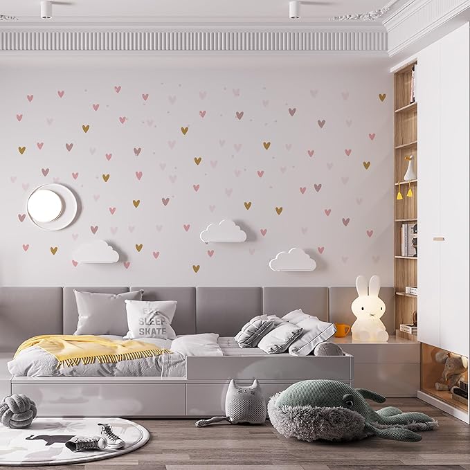 WS Wallpaper Heart Wall Decals Pack of 5 Sheets 135pcs by Lipastick - Polka Dots Wall Stickers for Bedroom Living Room Girls Room Decoration Kids Room Baby Nursery Room Removable Wall Decals