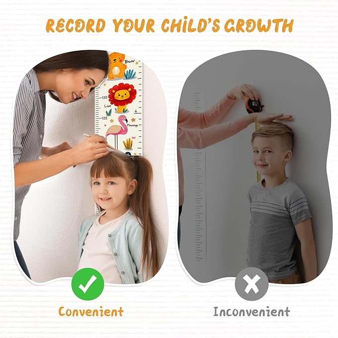 Personalized Name Kids Growth Chart, Watercolor Animal Canvas Height Measurement Ruler for Baby, Kids Height Wall Chart for Child's Room Decoration, Waterproof Measuring Wall Ruler
