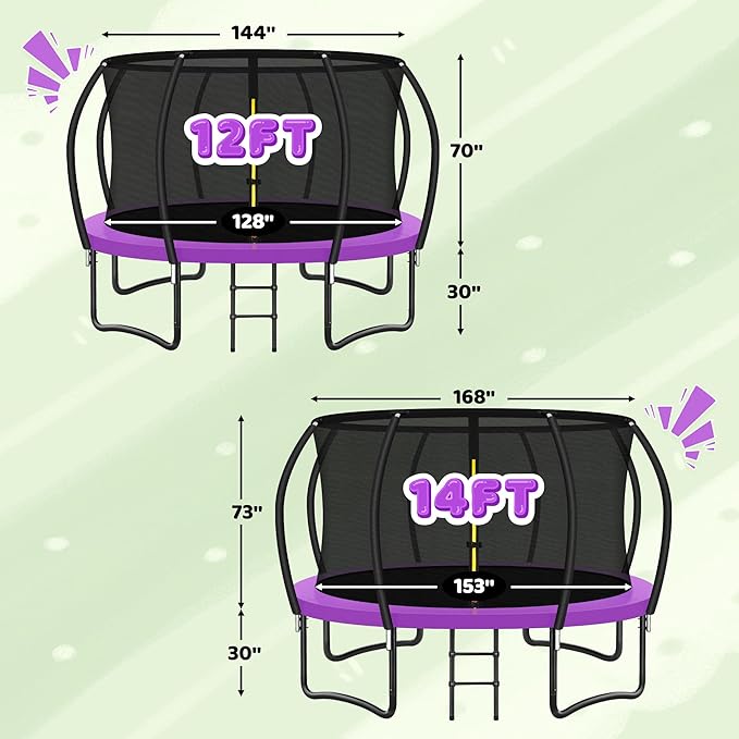 Trampoline 8FT 10FT 12FT 14FT 16FT, Recreational Trampolines with Enclosure Net and Ladder, Outdoor Anti-Rust Trampolines for Kids and Adults, ASTM Approved