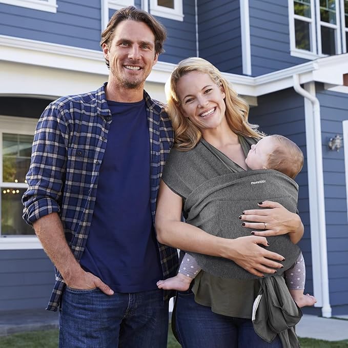 Momcozy Baby Wrap Carrier, Easy to Wear Infant Carrier Slings, Lightweight Hands Free Baby Sling, Adjustable Baby Carriers for Newborn to Toddler 8-35 lbs, Deep Grey