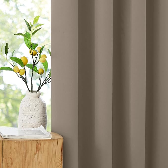 NICETOWN 100% Blackout Tan Curtains for Travel, Grommet Lightweight Portable Window Treatments Thermal Curtains Easy to Install for Living Room/Bedroom, W52 x L72, 2 Panels