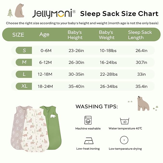 JELLYMONI Baby Sleep Sack 6-12 Months, 100% Cotton 3 Pack 0.5 TOG Baby Wearable Blanket Infant Sleep Sack with 2-Way Zipper Newborn Sleep Sacks