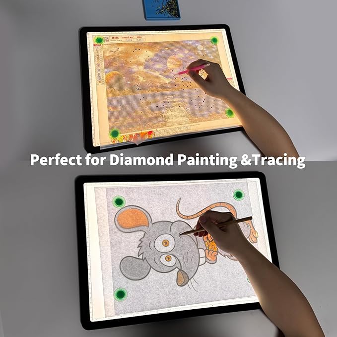 Phylosal Rechargeable A3 Light Pad with Built-in Stand & Bag, Magnetic Tracing Light Box for Drawing, Diamond Art Light Board with Side Button, Super Bright Light Table for Diamond Painting Black