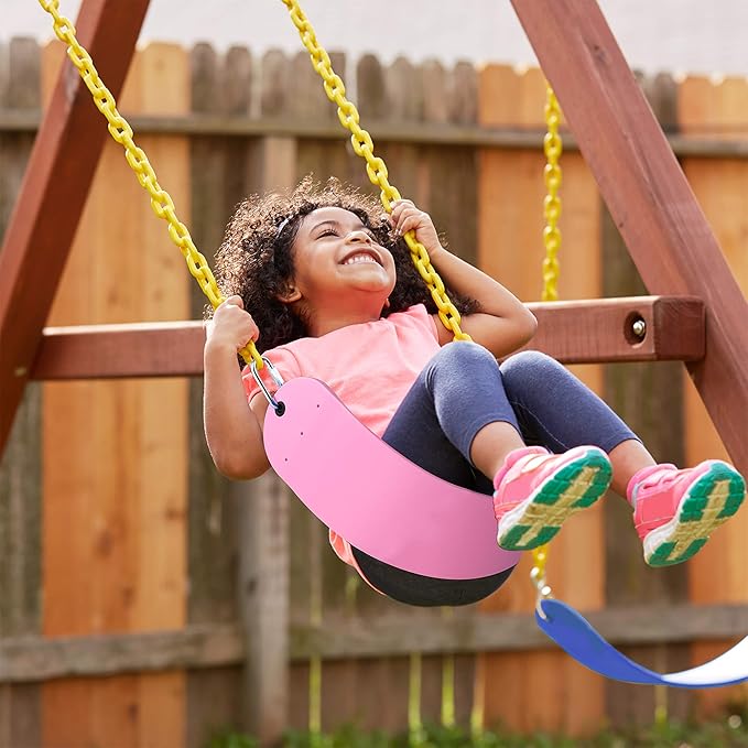 PACEARTH Swing Seat Support 660lb with 68.9 inch Anti-Rust Chains Plastic Coated 23.6 inch Tree Hanging Straps and Locking Buckles Outdoor Playground Tree Swing-Pink