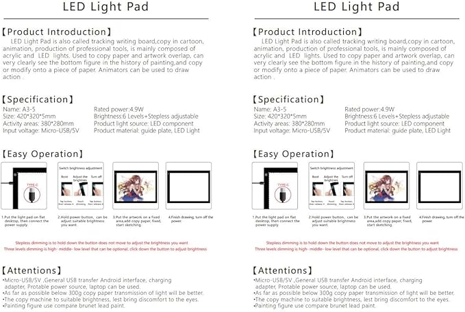 YINGWOND A3 LED Light Pad with Fixed Cord, 16.6 * 12.6 Inches, 3 Levels of Brightness up to 8000LUX, Uniform Illuminated Light Box for Tracing Drawing Weeding Vinyl and Diamond Painting
