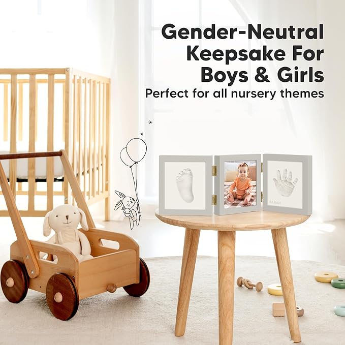 Baby Shower Gifts for Boys, Girls - Baby Hand and Footprint Kit, Newborn Handprint Kit, Keepsake Photo Frame, Nursery Picture Frame, Gender-Neutral Newborn Keepsake Gifts (Cloud Gray)