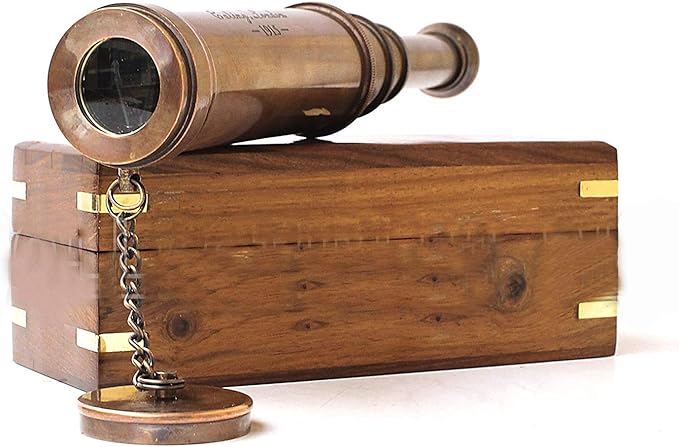 Vintage Copper Finish Telescope with Wooden Box Marine Gift London 1917