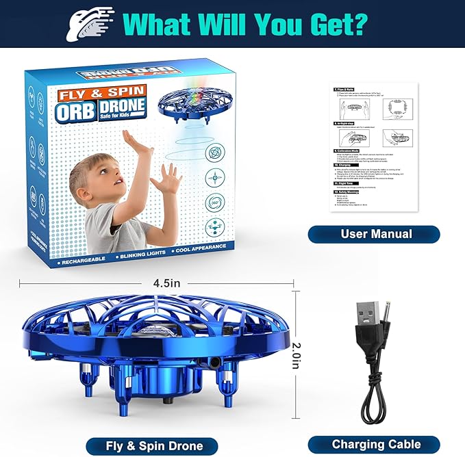 Hand Operated Drone Toy for Kids - Easy Fly Hover Drone with AI Motion Sensor, Rechargeable Drones for Kids 8-12 & 6-8, Safe Mini Quadcopter with Auto Hover, 360 Flip/Roll, Perfect Boys Girls Drones for Age 4-6-8-12 Birthday Gifts