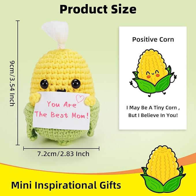 WaldyWop Beginners Crochet Kit for Kids & Adults w/Positive Card - Easy Crochet Starter Kit w/Pre-Started Yarn, Step-by-Step Video Tutorials - Craft Kits, Birthday Gifts for Girls Women, Cute Corn