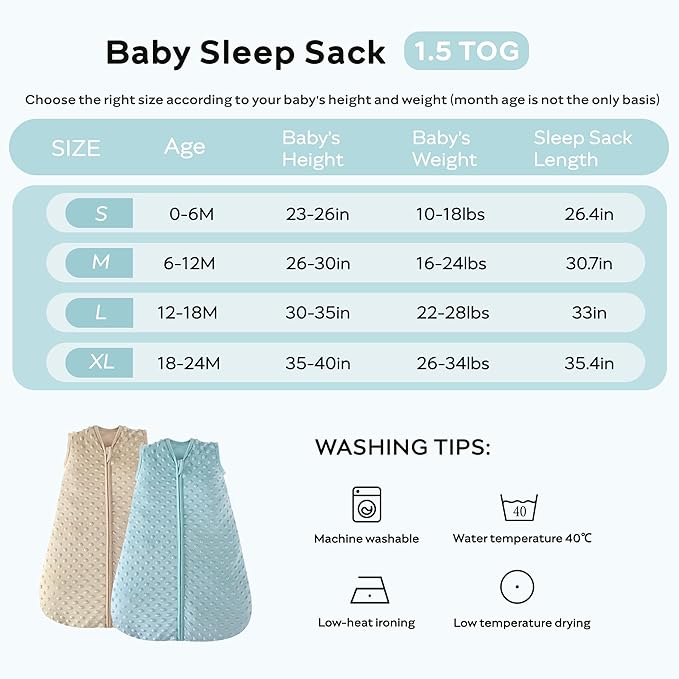 JELLYMONI Fleece Baby Sleep Sack 0-6 Months, 1.5 Tog Warm Winter Baby Wearable Blanket with Plush Dots and 2-Way Zipper, Cotton Toddler Sleep Sack