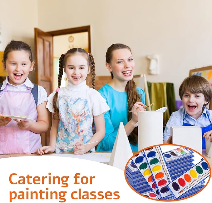 Watercolor Paint Set for Kids (8 Colors), 24 Pack Washable Watercolor + 24 Woodbrushes, Water Color Paint for Classroom, Party Favors and Art Activities