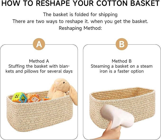 Small Storage Baskets for Organizing | Closet Organizer Bins | Shelf Toy Basket | Woven Rope Baskets | Cube Decorative Box | Shallow Basket | 13x8.5x5.1” | 3 Packs Mixed Grey