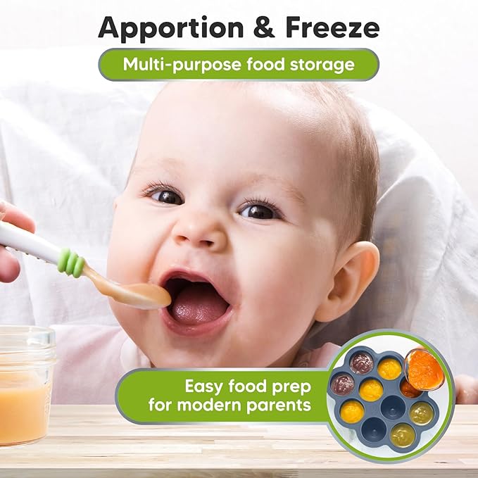 KeaBabies Silicone Food Freezer Trays with Lid, 2oz x 10 Pods Baby Food Storage Containers, Easy Puree Meal Prep, Breast Milk Silicone Freezer Molds, Dishwasher, Microwave Safe, BPA-Free (Slate)