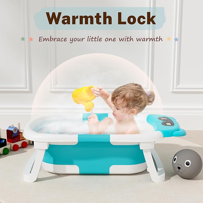 AVIDOR Baby Bathtub,Collapsible Bathtub for Newborn to Toddler,Durable Essential Infant Bath Tub,Portable Travel Baby Bathtub with Soft Cushion,No-Slip Hanging and Detachable Bathtub(Blue)