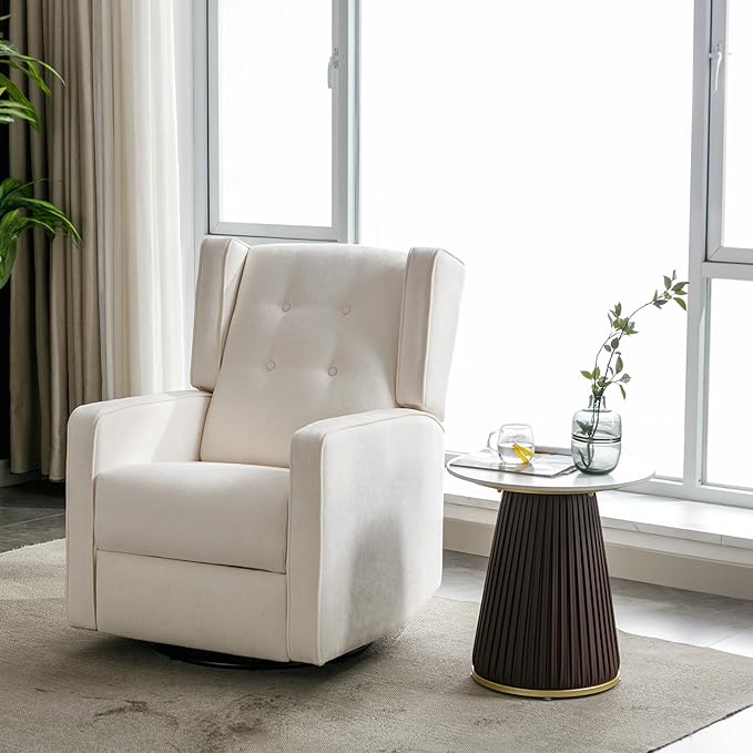 Swivel Rocker Recliner Chair, Nursery Glider Chair, Nursery Rocking Chairs, Manual Reclining Chair, White